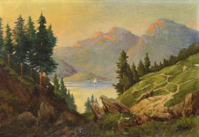 null Louis Alexandre BOUCHÉ (1838-1911) Montagnes et lac aux environs de Zurich en...