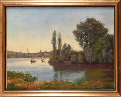 null Leon PELTIER (1843-1912) La Seine Huile sur toile Signé en bas à droite 65 x...