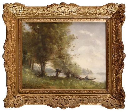 null Paul Désiré TROUILLEBERT (1829-1900) Pêcheur à la barque Huile sur toile Signé...