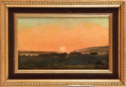 null Charles DAUBIGNY (1817-1878) Coucher de soleil Huile sur panneau Signé en bas...