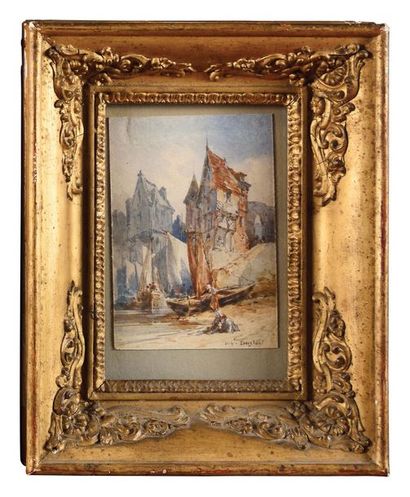 null Auguste Aristide F. CONSTANTIN (1824-1895) Port Animé Aquarelle Signé en bas...