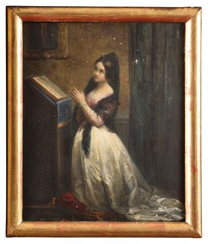 null Alexandre Marie COLIN (1798-1875) Jeune fille en prière Huile sur panneau Signé...