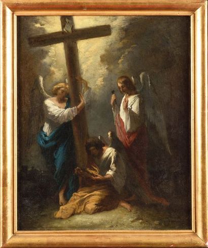 null Louis BOULANGER (1806-1867) Les Anges pleurant le Christ Huile sur toile Signé...