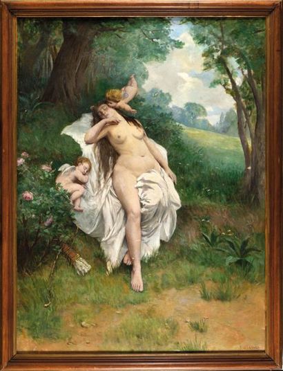 null Paul LAZERGES (1845-1902) Femme et amours Huile sur toile Signé en bas à droite...