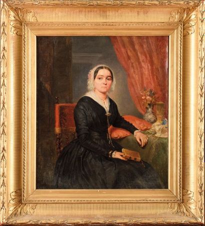 null Auguste GOY (1812-1875) Portrait de femme au livre, 1846 Huile sur toile Signé...