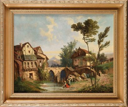 null Alexandre DEFAUX (1826-1900) Les Lavandières, 1861 Huile sur toile Signé en...