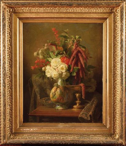 null Jean-Marie REIGNIER (1796-1865) Nature morte aux fleurs et au vase Huile sur...