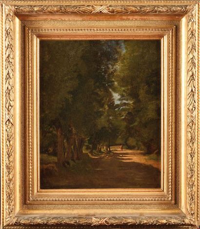 null Eugène Antoine S. LAVIEILLE (1820-1889) Promeneur en forêt Huile sur toile Signé...