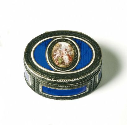 Lovely oval box with silver and vermeil pills,...