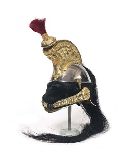 null Casque de cuirassier modèle 1858. Bombe en fer, matriculée. Bandeau en peau...