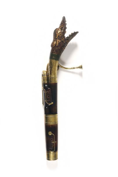 null Beautiful Russian bassoon or right snake. Wooden body with three keys, brass...