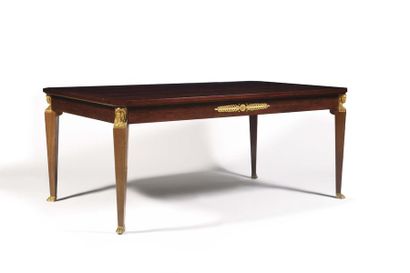 null Rectangular dining table in mahogany and mahogany veneer, the entablature belt,...