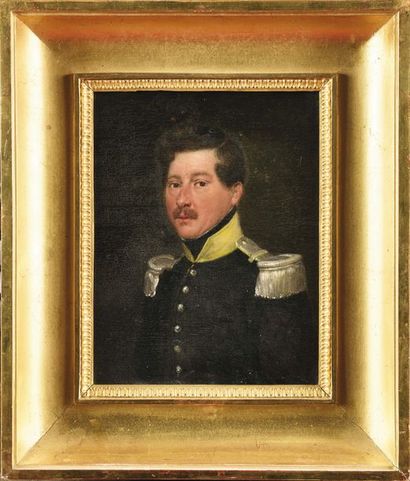 null French school of the 19th century. "Infantry officer, circa 1830." Oil on canvas...
