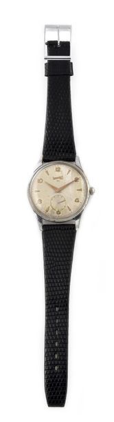null EBERHARD and CO. "Model 30" circa 1960 Large opening steel bracelet watch. Smooth...