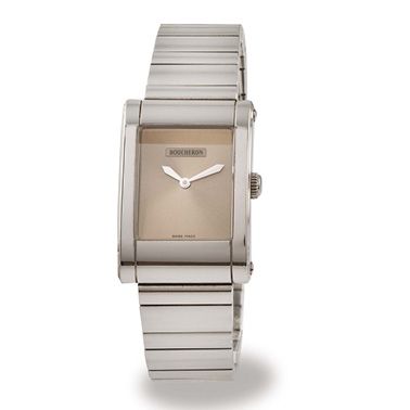 null BOUCHERON" Reflet GM", around 2000. Steel bracelet watch. Rectangular curvex...