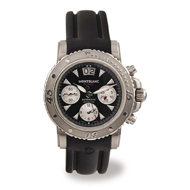 null MONTBLANC "FLYBACK" ref. 7059, around 2010 Large three-counter steel chronograph....