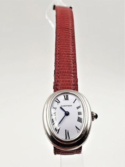 null CARTIER "Bathtub" mechanical, circa 1970 Rare ladies' wristwatch in 18k white...