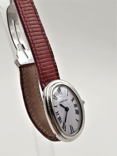 null CARTIER "Bathtub" mechanical, circa 1970 Rare ladies' wristwatch in 18k white...