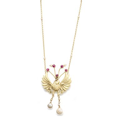 null NECKLACE Peacock Early 20th century 
 
in 750 thousandths yellow gold, featuring...