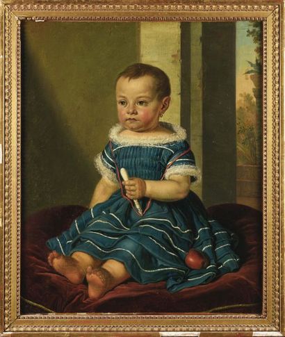 null ECOLE ESPAGNOLE VERS 1805 Petit enfant tenant un jouet Toile 69 x 57 cm 1 300/1...