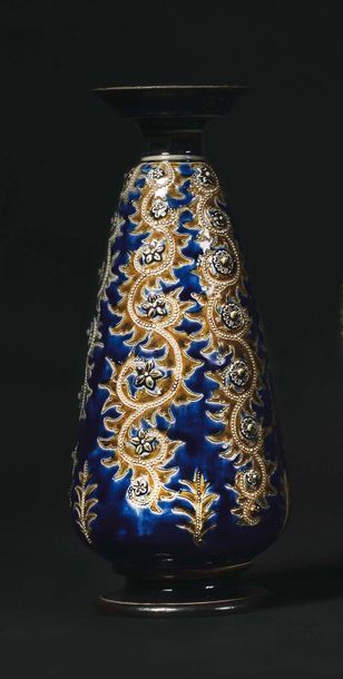 null ROYAL DOULTON Oblong vase in glazed clay with relief decoration of flowered...