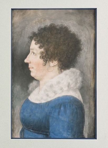 null ECOLE FRANÇAISE VERS 1810 Portrait d’un homme et d’une femme de profil Paire...