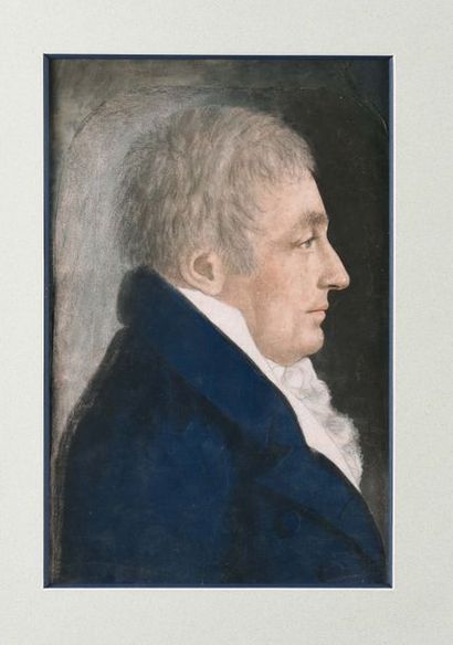 null ECOLE FRANÇAISE VERS 1810 Portrait d’un homme et d’une femme de profil Paire...