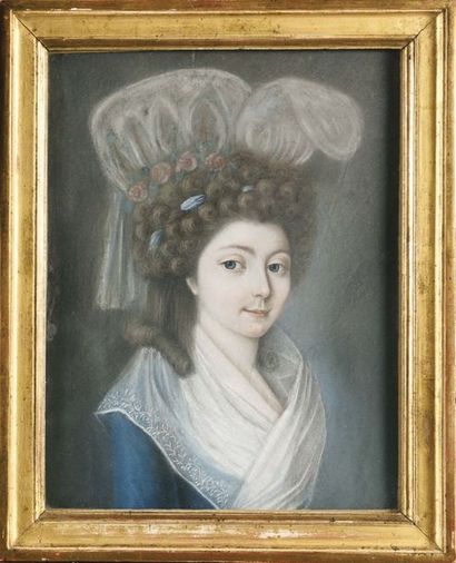 null ECOLE FRANÇAISE DU XVIIIE Portrait supposé de Madame Barthe Mique Pastel 32...