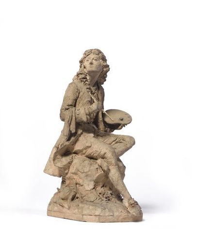 null GROUP in terracotta representing a painter. Early 19th century (small accidents...