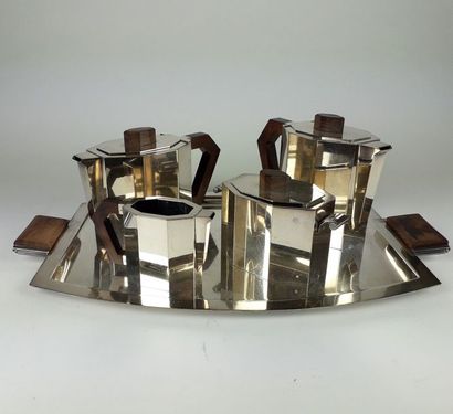 null COFFEE SERVICE in silver plated metal, rosewood handles including: - 1 rectangular...