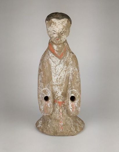 null CHINA Kneeling lady of the court in grey terracotta with white slip, orange...
