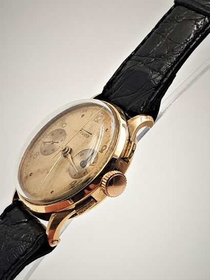 null FLUDO, Chronomètre Suisse, circa 1950. Montre chronomètre en or jaune 18k, boitier...