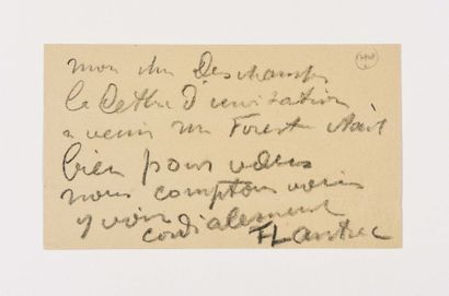 null TOULOUSE-LAUTREC (Henri de). Carte autographe signée « T-Lautrec » à Léon Deschamps....