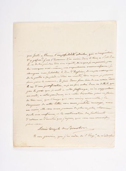 null CONDÉ (Louis-Joseph de Bourbon, prince de). Lettre autographe signée [très probablement...