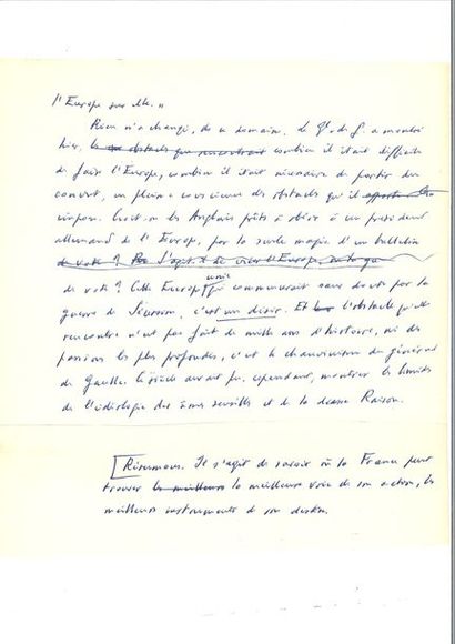 null MALRAUX (André). Ensemble de notes en partie autographes pour son discours prononcé...