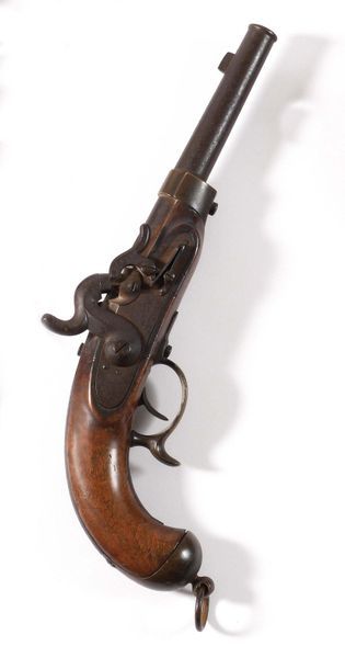 null Pistolet d’arçon à percussion, prussien modèle 1851 Canon rond à pans au tonnerre...