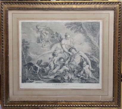 null D'Après François Boucher (1703-1770) La Mort d'Adonis. Gravure en noir et blanc...