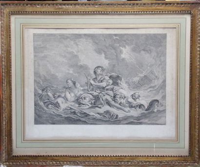 null D'Après François Boucher (1703-1770) La Mort d'Adonis. Gravure en noir et blanc...