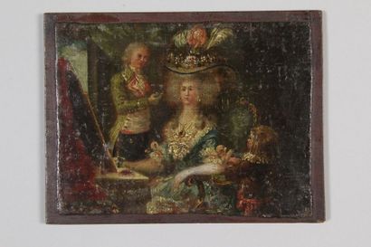 null Suiveur de Francisco de Goya, couple et leurs enfants, Huile sur toile marouflée...