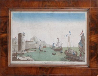 null VUE D'OPTIQUE du XVIII siècle. "Vue du port de GIBRALTAR" 40 x 28 cm