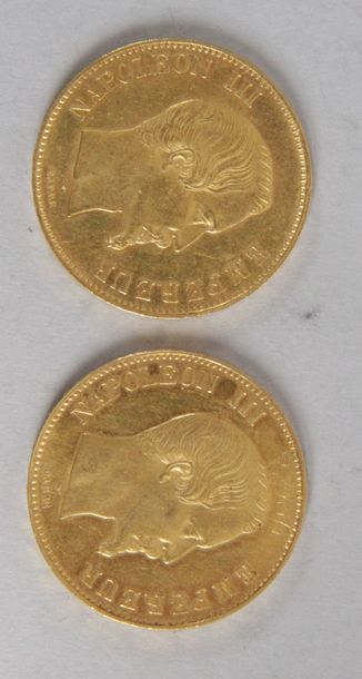null Deux pièces en or de 100 Fr Français poids : 1856/1857 poids : 32 gr