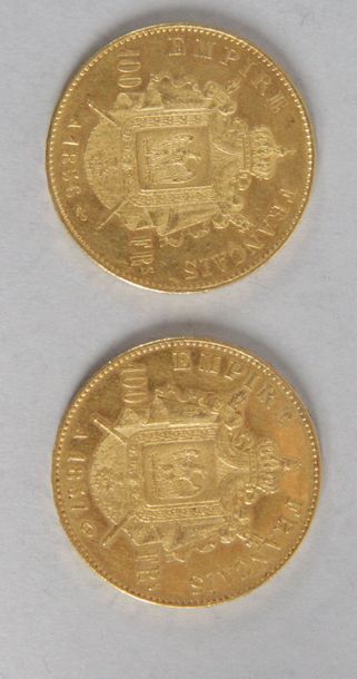 null Deux pièces en or de 100 Fr Français poids : 1856/1857 poids : 32 gr