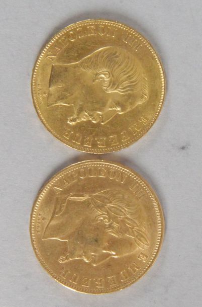 null Deux pièces en or de 50 Fr or Français 1859/1865 poids : 16 gr