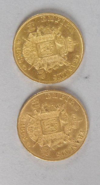 null Deux pièces en or de 50 Fr or Français 1859/1865 poids : 16 gr