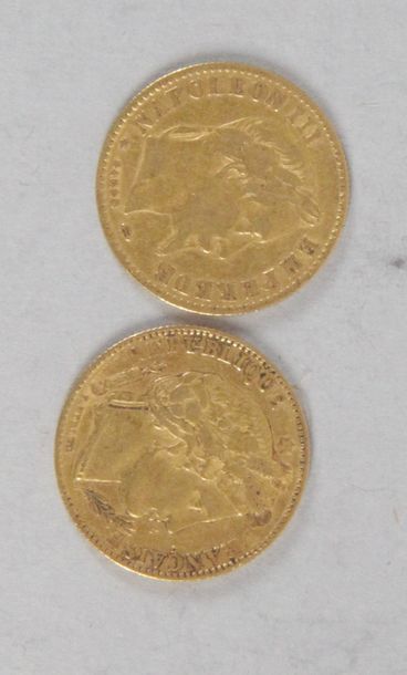 null Deux pièces en or de 10 Fr Français 1850, 1863. poids : 3,2 gr