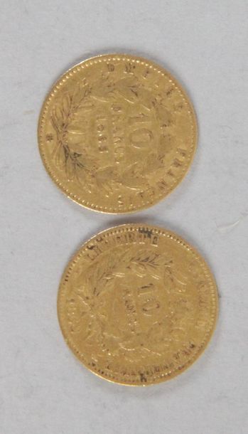 null Deux pièces en or de 10 Fr Français 1850, 1863. poids : 3,2 gr