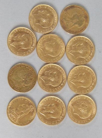 null Onze pièces en or Souverains Britanniques 1821 , 1889 , 1899, sept 1918 et une...
