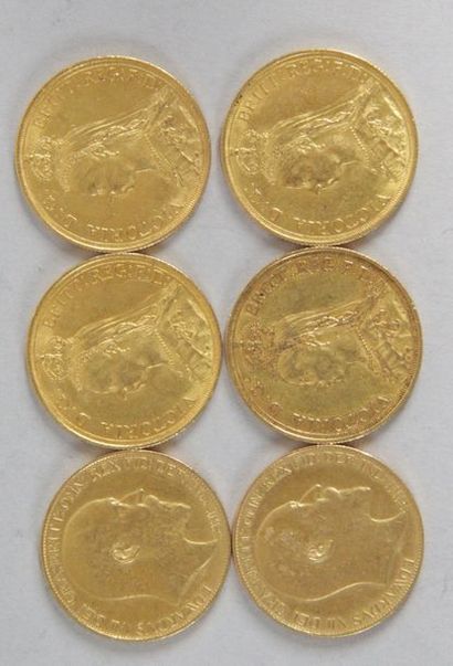 null Six pièces en or double souverains Britanniques quarte de 1887 deux de 1902...
