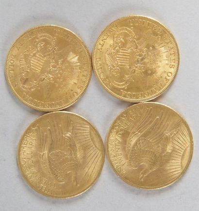 null Quatre pièces en or de 20 Dollars US deux de 1904 et deux de 1908 poids: 33,3...