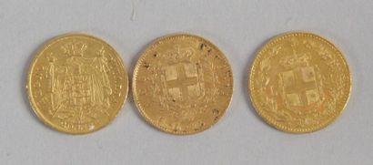 null Trois pièce en or de 20 Lires Italiennes 1808, 1863, 1882. poids: 6,4 gr